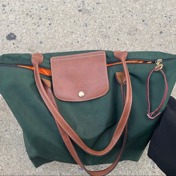 LONGCHAMP FOREST GREEN Tote GORG RARE πED FLAWED - Picture 5 of 16